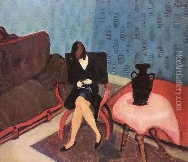 Woman in a Green Room 1927 Oil Painting - Paul Brill