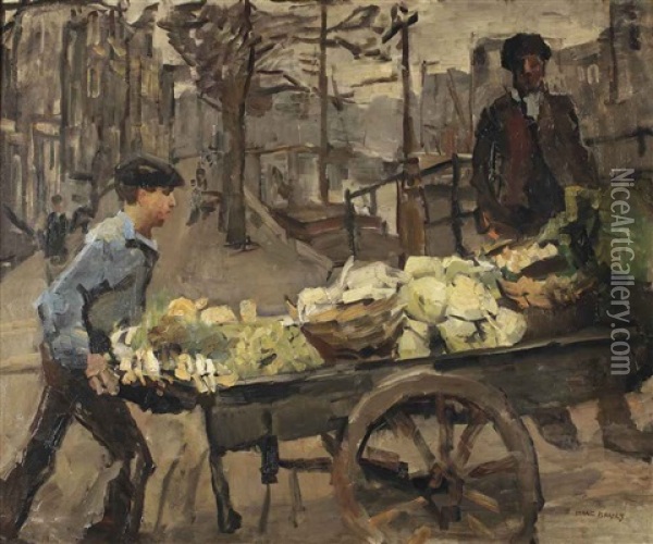 A Vegetable Seller On The Brouwersgracht, Amsterdam Oil Painting - Isaac Israels