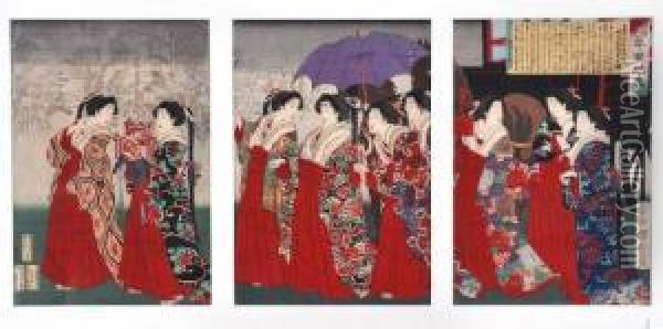 Courtesans Oil Painting - Utagawa Yoshitora