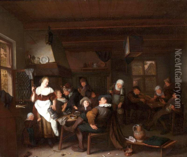 A Tavern Interior With A Merry Company Drinking And Smoking Oil Painting - Hendrik De Valk