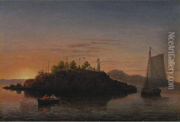 View Of Camden Mountains From Penobscot Bay Oil Painting - Fitz Hugh Lane