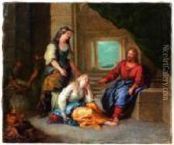 Jesus Chez Marthe Et Marie Oil Painting - Charles de Lafosse