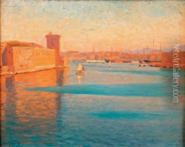 L'entree Du Vieux Port De Marseille Panel Painting (a L'arc En Ciel) Oil Painting - Henry Bouvet