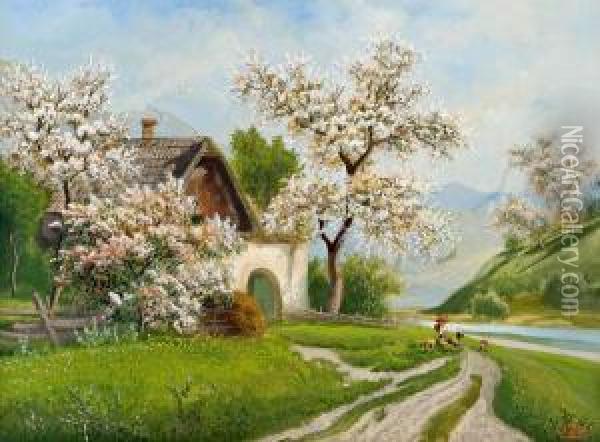 Bauernhof Im Fruhling Oil Painting - Alois Tott