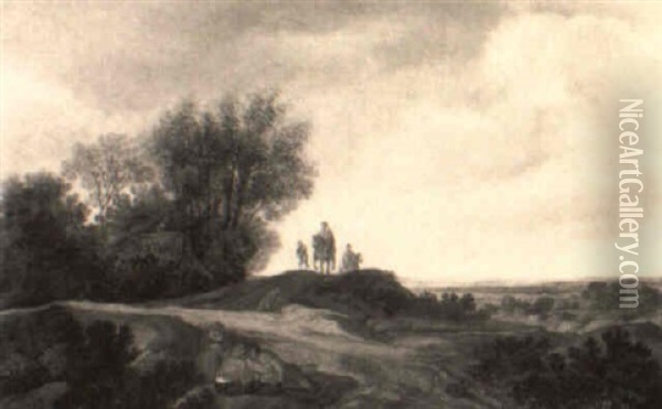 Peasants Resting By A Track In The Dunes With Travellers Approaching Oil Painting - Pieter De Molijn