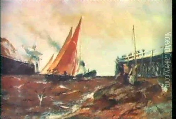 Auslaufende Schiffe Bei Sturmischer See Oil Painting - Edwin John Ellis
