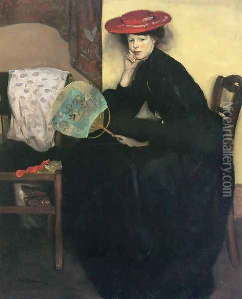 Model with a Japanese Fan Date unknown Oil Painting - Alfred Henry Maurer