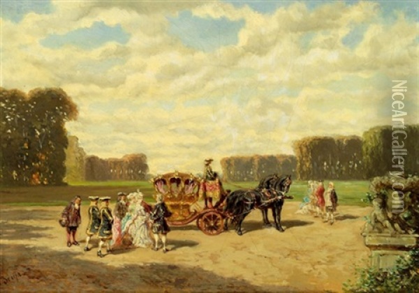 Kutsche Im Park Oil Painting - Alexander Ritter Von Bensa