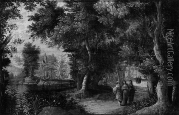 A Wooded Landscape With Figures Oil Painting - Abraham Govaerts