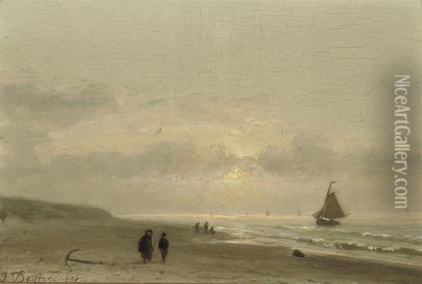 On The Beach By Sunset Oil Painting - Johannes Josephus Destree