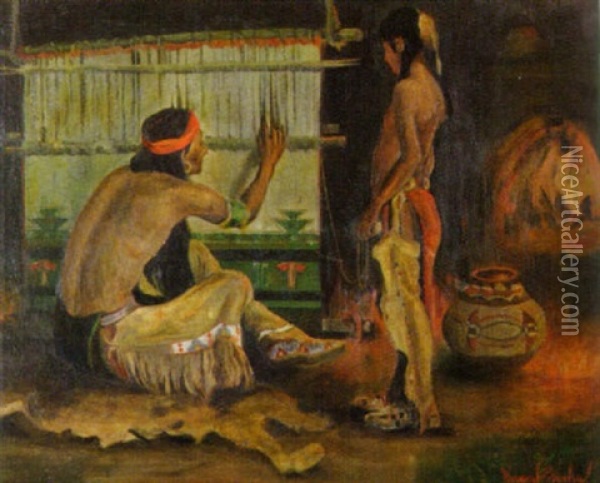 The Indian Weaver Oil Painting - Werner Hoehn