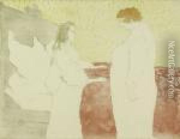Femme Au Lit, Profil - Au Petit Lever. Blatt 8 Der Folge <elles> Oil Painting - Henri De Toulouse-Lautrec