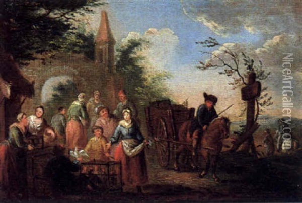 Geflugelverkaufer Vor Einem Stadttor Oil Painting - Pieter Angillis