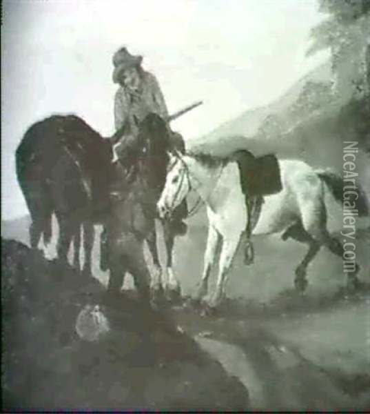 Rastende Bauern Mit Pferden In Landschaft Oil Painting - Aelbert Cuyp