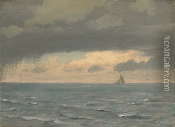 Kleines Segelboot Bei Aufkommenden Unwetter Auf See Oil Painting - Christian Frederic Eckardt
