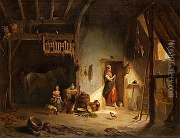 Stallinterior Med Figurer Oil Painting - Jean Louis van Kuyck
