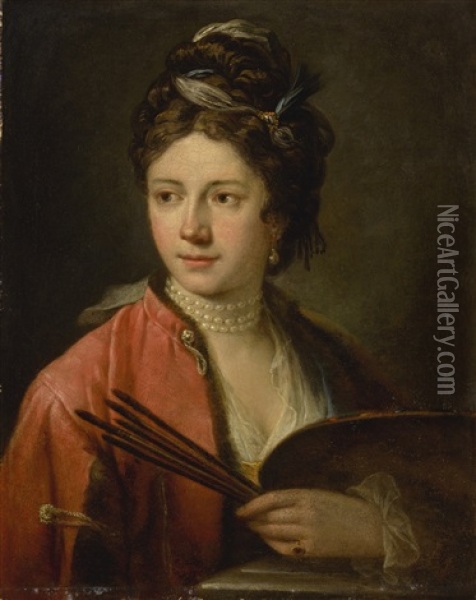 Self-portrait Holding A Palette And Brushes Oil Painting - Angelika Kauffmann