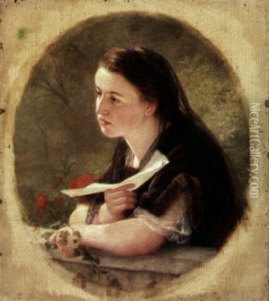 A Young Girl Holding A Letter Oil Painting - Hermine Von Reck