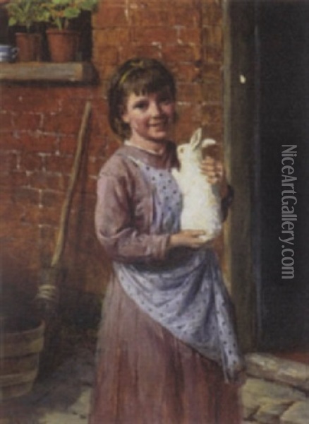 Girl With Rabbit Oil Painting - William Hemsley