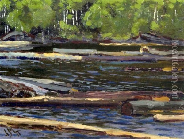 Logs On Gull River Oil Painting - James Edward Hervey MacDonald