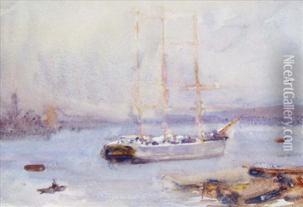 At Anchor,falmouth Harbour Oil Painting - Henry Scott Tuke