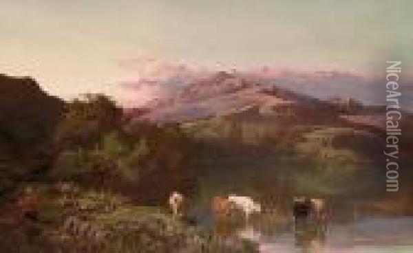 Sunset Over The Mountains Oil Painting - Sidney Richard Percy