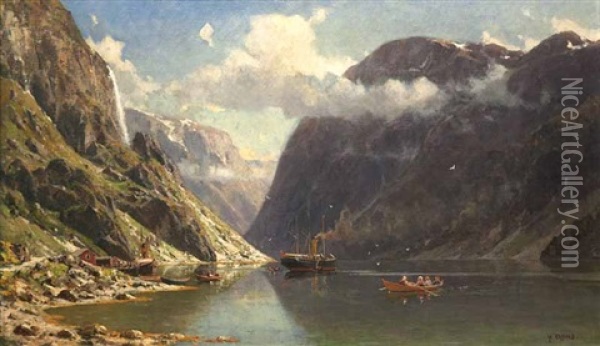Naerofjord (naeroyfjord) Von Gudvengen Oil Painting - Henry Enfield