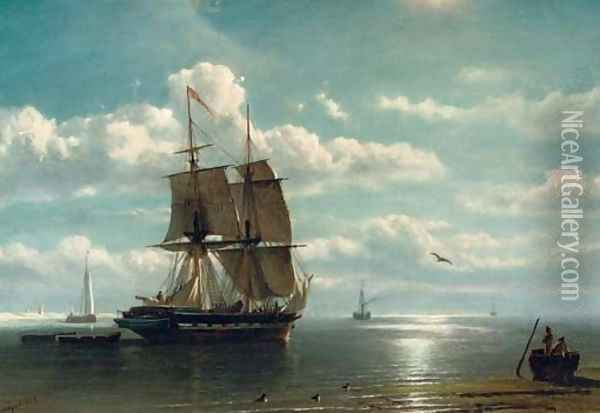 A two-master by a coast Oil Painting - Petrus Paulus Schiedges