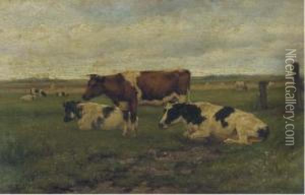 Cattle In A Meadow Oil Painting - Herman Wolbers