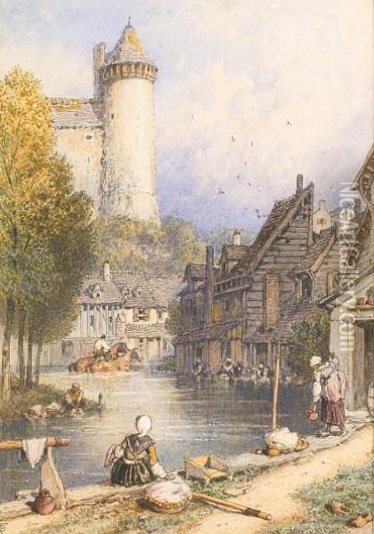 A Continental Town Oil Painting - Myles Birket Foster