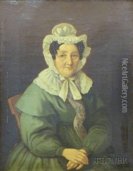 Portrait Of A Lady In Blue. Oil Painting - Johann Grund