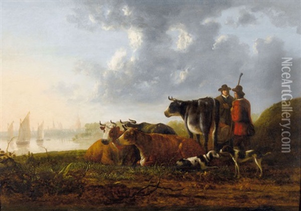 Weite Flusslandschaft Mit Hirten Und Vieh Oil Painting - Aelbert Cuyp