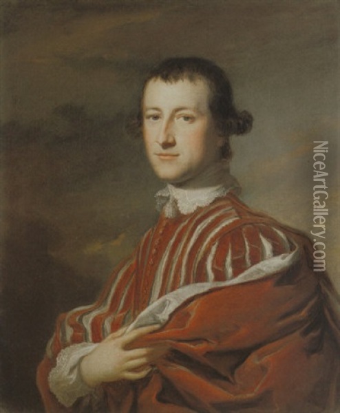 Portrait Of A Gentleman Wearing Red Slashed Van Dyck Costume Oil Painting - Tilly Kettle