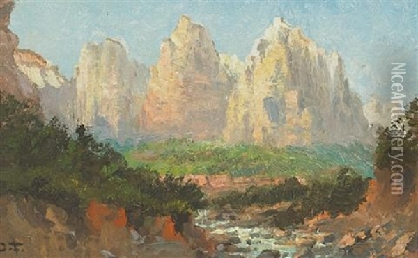 The Patriarchs, Zion Canyon Oil Painting - John Fery
