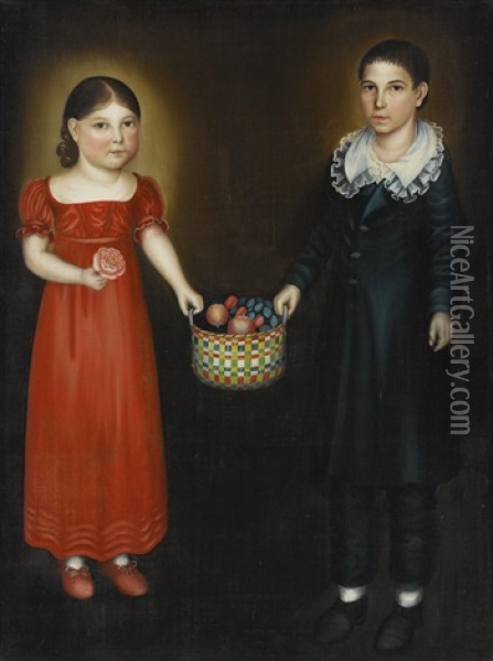 Portrait Of A Young Girl And A Boy Oil Painting - Royall Brewster Smith