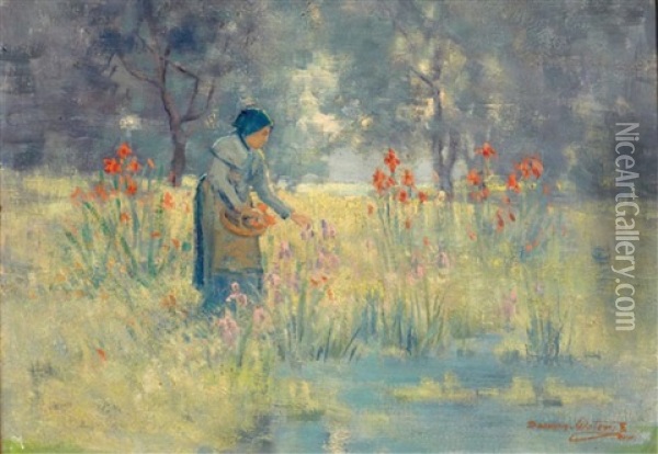 Woman Picking Flowers Oil Painting - Dawson Dawson-Watson