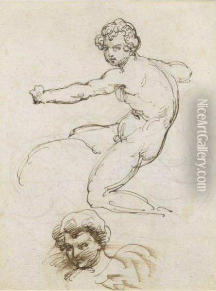 Studies For Cupid On A Dolphin And A Separate Studyof His Head Oil Painting - Theodore Gericault