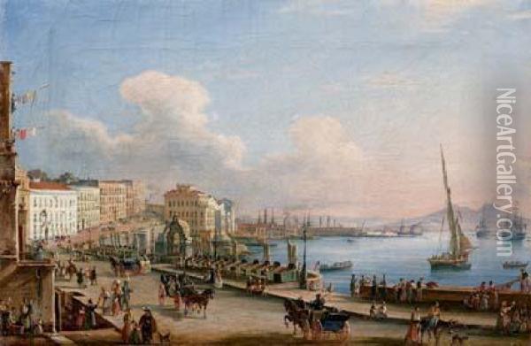 Napoli Da Margellina - 1840 Oil Painting - Salvatore Candido
