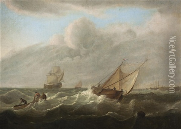 Fishermen On A Stormy Sea Oil Painting - Pieter Mulier the Elder