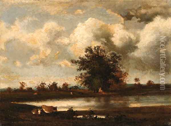 Cows watering by the river's edge Oil Painting - Leon Victor Dupre