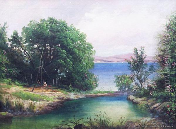 Hinemoa's Pool, Mokoia Island, Lake Rotorua Oil Painting - Charles Blomfield