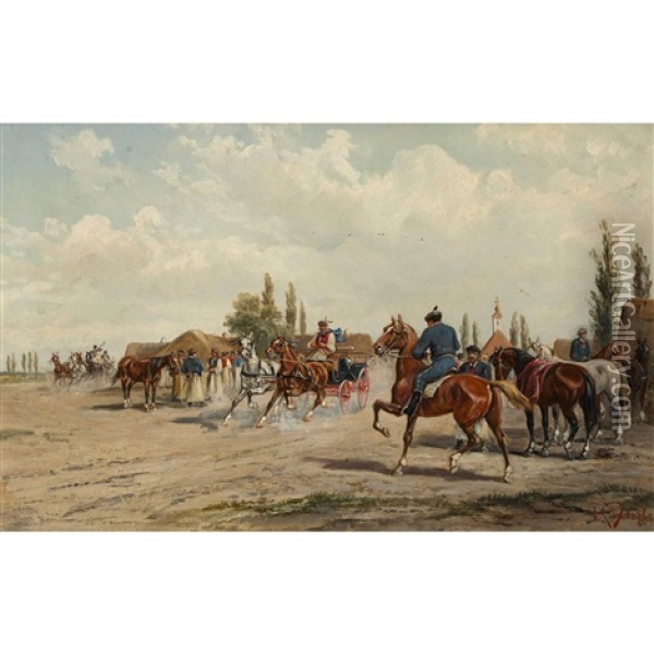 Pferdemarkt Bei Arad In Ungarn Oil Painting - Alfred (A. Stone) Steinacker