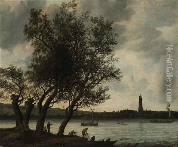 View Of Rhenen From The South Bank Of The Nederrijn Oil Painting - Anthony Jansz van der Croos