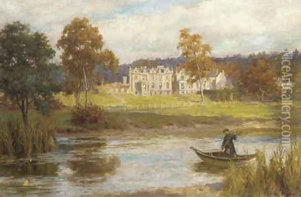 A Scotsman in a rowing boat before a country house Oil Painting - Georges Sheridan Knowles
