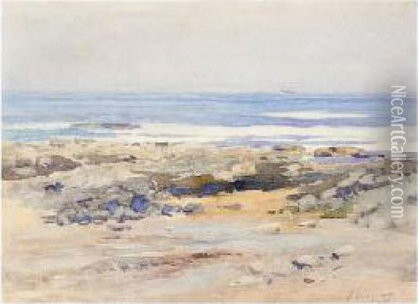 On The Berwick Shore Oil Painting - Patrick William Adam
