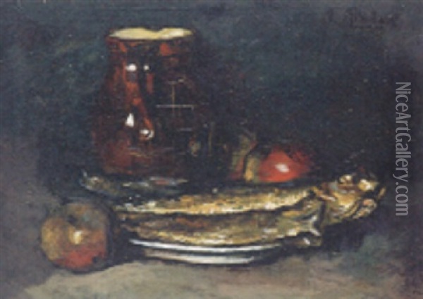 Stilleben Mit Buckling, Apfeln Und Henkelkrug Oil Painting - Jan Van Der Linde