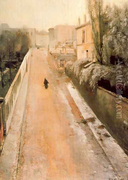 Montmartre. Rue Norvins Oil Painting - Santiago Rusinol i Prats