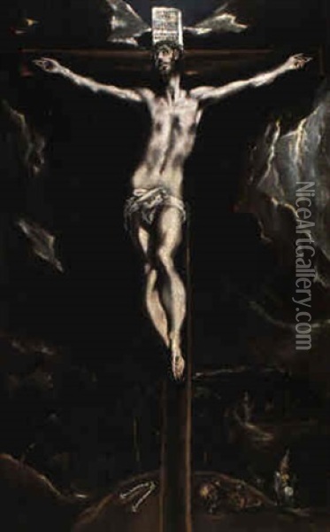 Christ On The Cross In A Landscape With Horsemen Oil Painting -  El Greco