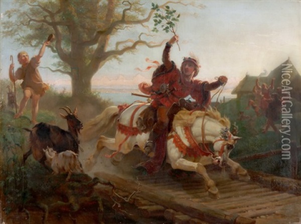 Reiter Und Ziegenhirte Oil Painting - Albert Landerer