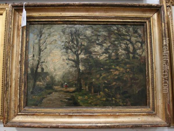 Landscape With A Figure Walking On A Path Towards A Cottage Oil Painting - Jean-Baptiste Cazin